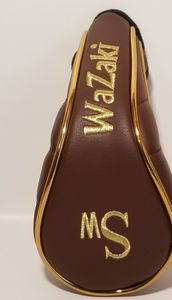 Wazaki Sand Wedge Golf Club Hybrid Headcover Brown With Gold Trim Embroidery